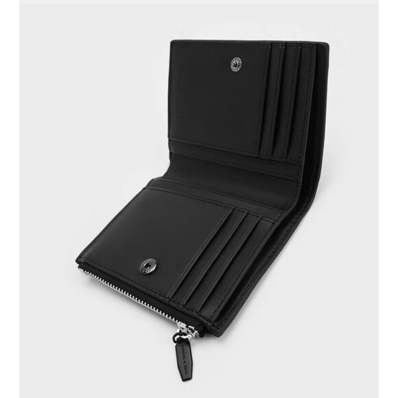 New Charles & Keith Midori Geometric Top Zip Wallet Noir Black Minimalist Preppy - Picture 15 of 15